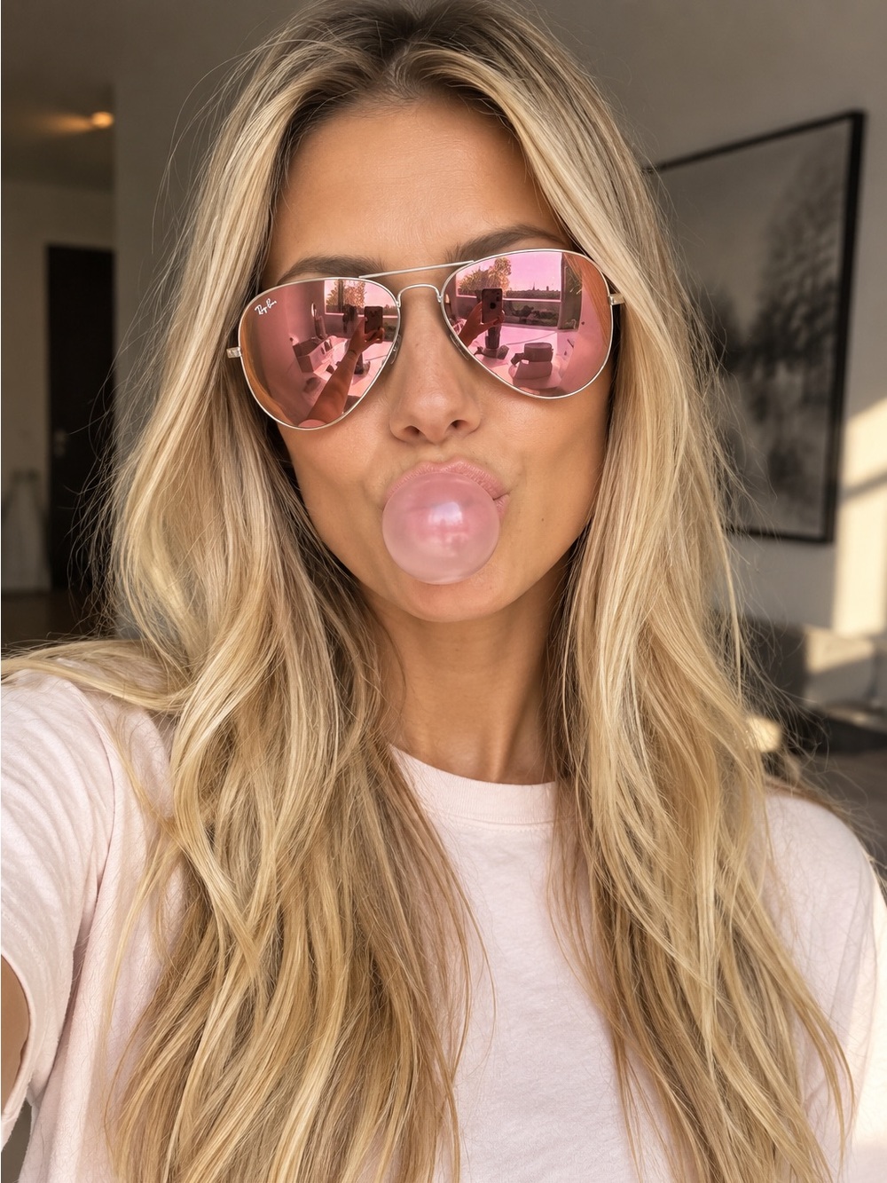 LIKE NEW Ray Ban Aviator Pink Mirrored Sunglasses